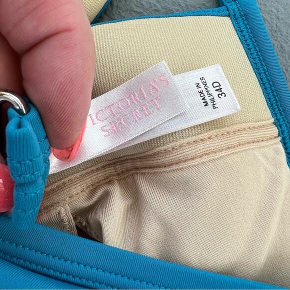 Y2K Victoria’s Secret 34D Teal Aqua Blue Halter Pushup Bikini Top - Picture 7 of 7